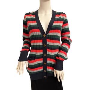 Anthropologie Moth Striped Button Front Women's Cardigan Sweater Small